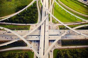 Aeirial view of traffic and overpasses